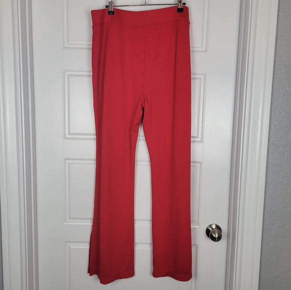 Anthropologie Maeve Tomato red knit flare with slits pull-on pants size Large - Picture 7 of 10